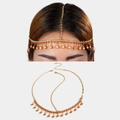 Vue détaillée du bijou de tête Œil de Turquie avec perles orange et strass brillants - Style Frange Mauvais Oeil Orange (29378-orange)
