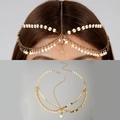 Bohemian gold head chain featuring moon and star pendants with sequin accents - Star Moon Tassel Style (17086-hc-G-2-EP) / Gold Style (17086-hc-G-2-EP)