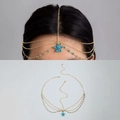 Bohemian gold head chain featuring blue star pendants and multi-layer chain design - Blue Gemstone Style (26294-gold) / Gold Style (26294-gold)
