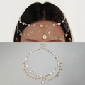 Bohemian gold head chain with pink teardrop gems and delicate butterfly charms - Pink Waterdrop Butterfly Style (28467-6-G) / Gold Style (28467-6-G)