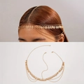 Bohemian gold pearl chain headpiece with layered tassels and hollow leaf charms - Multi-layer Tassel Leaf Style (25766-gold) / Gold Style (25766-gold)