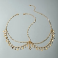 Exotic golden multi-layer body chain with delicate metal flowers and crystal tassels - Gold Small Flower Style (30940-hea-cha-G-EP) / Gold Style (30940-hea-cha-G-EP)