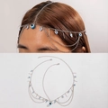 Bohemian silver evil eye head chain with layered metal tassels for ethnic hair styling - Silver Evil Eye Style (25731-hea cha-S) / Silver Style (25731-hea cha-S)
