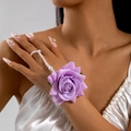 Detail of purple 3D orchid flower hand chain with pearls for weddings and events - Purple Rose (27528-purple)
