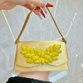 Elegant yellow evening clutch bag with golden floral rhinestone pattern for parties - Gold