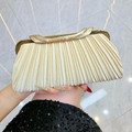 Pleated evening clutch bag in ivory white fabric with sparkling rhinestone top frame - Apricot