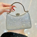 Sac de soirée élégant en strass argenté avec poignée en cristal et motif rayonnant - Argent