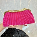 Ruched rose pink evening clutch bag with sparkling diamond trim and gold metallic frame - Rose Red