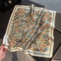 Elegant paisley mulberry silk square scarf with colorful floral print for women - 53x53cm / Khaki (ZS-607)