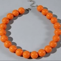 Bohemian vibrant orange beaded necklace with oversized glossy resin beads and silver clasp - Bohemian Beaded Style (27326-A) / 18mm Bead Diameter / Orange