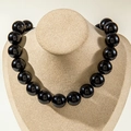 Bohemian bold black beaded necklace featuring large polished spherical beads on a bust - Bohemian Beaded Style (27326-A) / 18mm Bead Diameter / Black