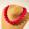 Bohemian bold rose red beaded necklace featuring large polished resin round beads - Bohemian Beaded Style (27326-A) / 18mm Bead Diameter / Rose Red