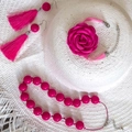 Hot pink rose ribbon necklace bracelet and earring set for women summer jewelry - Rose Red (27422)