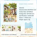 Set cancelleria 3D con adesivi giardino primaverile in PET opaco e cartolina - Caldo Paesaggio Primaverile - PET Opaco