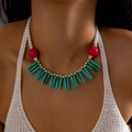 Bohemian multicolored beaded necklace with pink resin beads and gold accents on model - Exotic Multi-color Style (27607-colour)