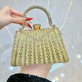 Luxury gold evening clutch bag with champagne pearls and sparkling crystals design - Gold