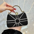 Elegant black beaded evening bag with sunburst crystal pattern and gold metal handle - Black
