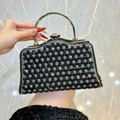 Elegante schwarze Abendtasche mit silbernen Straßsteinen und Metallgriff mit Kristall - Schwarz