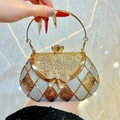 Elegant rhinestone bow evening clutch bag in silver and gold with metal top handle - Silver