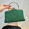 Pochette da sera verde smeraldo con perline di cristallo e manico dorato elegante - Verde