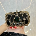 Elegante bolso de noche de cristal negro con malla dorada y cierre de diamante esférico - Negro
