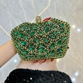 Elegant emerald rhinestone evening clutch bag with gold frame and spherical clasp - Green