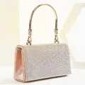 Silver rhinestone evening clutch bag with round gold metal handle for formal gala wear - Gold