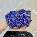 Royal blue rhinestone evening clutch bag with gold frame and crystal spherical lock - Blue