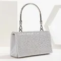 Elegant silver rhinestone evening bag with twisted metal handle and crystal flap cover - Silver