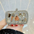 Sparkling silver crystal evening clutch bag with geometric glass diamonds and rhinestones - Silver