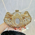 Luxury gold evening clutch bag with white rhinestones and elegant metallic cutout design - Silver
