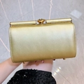Elegant gold hued hardshell evening clutch with crystal closure and metallic finish - Gold