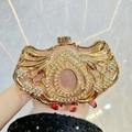 Luxury rhinestone evening clutch in pink and gold with intricate floral metal relief - Champagne