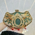 Dark green evening clutch bag with gold hollow frame and sparkling crystal rhinestones - Green