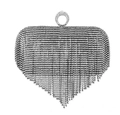 Elegante pochette da sera a forma di cuore con strass argento e lunghe nappe di strass - Stile nappa a cuore / Nero