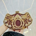Luxury wine red glitter evening clutch bag with gold metal frame and rhinestones - Burgundy