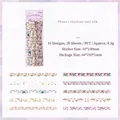 Florales PET-Sticker-Set mit 10 langen Vintage-Blumenmustern für Tagebücher - Blumenschatten (Lila)