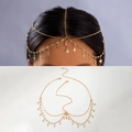 Golden multi-layer forehead chain with star pendants and sparkling zircons - Star Tassel Style (27392-gold)