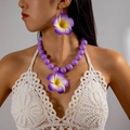 Set gioielli donna con collana di perline acriliche viola e orecchini a forma di plumeria - Stile Frangipani Viola (27542-purple)