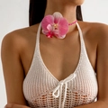 Gros plan sur le collier ras du cou orchidée rose avec pétales dégradés et cordon - Ras-du-cou Orchidée Rose Blanc (27509-1-rose red)
