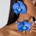Détails de l'ensemble collier et boucles d'oreilles fleur d'orchidée bleue en 3D - 27512-bleu