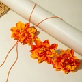 Böhmische orangefarbene Blumenohrringe und Schmuckset mit handgefertigten Seidenblüten - Orange-Gelbes Gradienten-Blumen-Halsketten-Ohrring-Set (31118-NE-ora-set-EP)