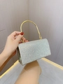Silver rhinestone evening clutch bag with elegant golden metal handle for parties - Gold