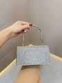 Elegant silver rhinestone evening handbag with metallic handle for wedding parties - Black