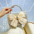 Champagne gold sequin evening bag with large white satin bow and crystal buckle - Gold