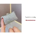 Silver rhinestone evening clutch bag with matching carved metal handle variant - Silver