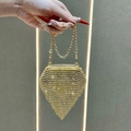 Chic mini gold rhinestone heart-shaped lipstick bag with luxury metal chain strap - Gold Fringe Rhinestone (XS3068#)