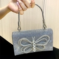 Bolso de noche plateado con brillantes pedrería y gran diseño de mariposa de cristal - Negro