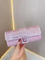 Elegant pink sequin evening clutch bag with sparkling rhinestones for parties - Hot Pink