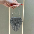 Sparkling silver rhinestone mini evening bag with fringe detail and metal chain strap - Black Fringe Rhinestone (XS3068#)